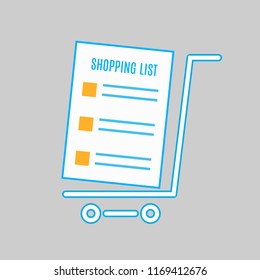 Shopping Cart icon, flat design. Empty shopping cart with blank shopping list. Vector illustration
