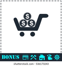 Shopping cart icon flat. Simple vector symbol and bonus icon