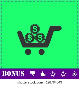 Shopping cart icon flat. Simple vector symbol and bonus icon