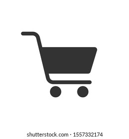 Shopping cart icon in flat style. Trolley vector illustration on white isolated background. Basket business concept.