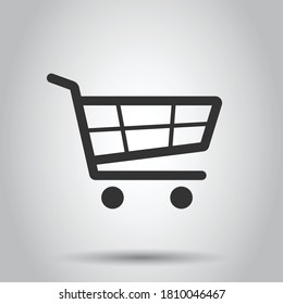 Shopping cart icon in flat style. Trolley vector illustration on white isolated background. Basket business concept.