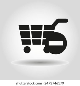 Shopping cart icon. Flat vector design. Black silhouette symbol. Grey gradient background.