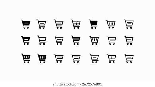 Icono de Carrito de compras, Vector plano, líneas limpias, Colores pastel, diseño minimalista