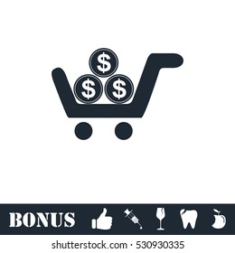 Shopping cart icon flat. Vector illustration symbol and bonus pictogram