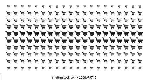 Shopping cart icon halftone pattern, designed for backgrounds, covers, templates and abstraction effects. Vector shopping cart shapes arranged into halftone array.
