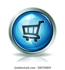 Shopping Cart Icon/
Illustration of a cartoon shopping cart icon or button, with light and glossy effect