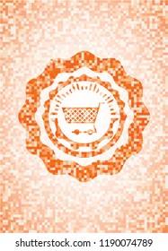 shopping cart icon inside abstract orange mosaic emblem