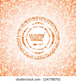 shopping cart icon inside abstract orange mosaic emblem