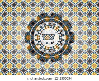 shopping cart icon inside arabesque emblem. arabic decoration.