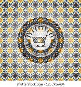 shopping cart icon inside arabesque style emblem. arabic decoration.