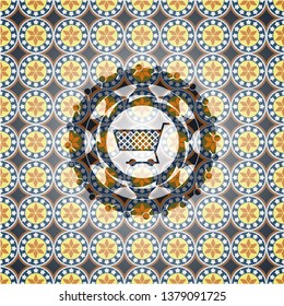 shopping cart icon inside arabesque emblem. arabic decoration.