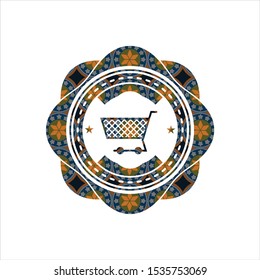 shopping cart icon inside arabesque badge background. arabic decoration.