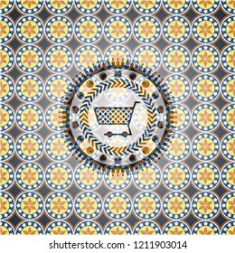 shopping cart icon inside arabic badge. Arabesque decoration.