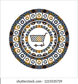 shopping cart icon inside arabic emblem. Arabesque decoration.
