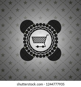 shopping cart icon inside black emblem. Vintage.