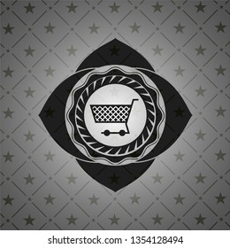 shopping cart icon inside black emblem. Vintage.
