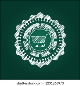 shopping cart icon inside chalk emblem