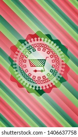 shopping cart icon inside christmas style badge..