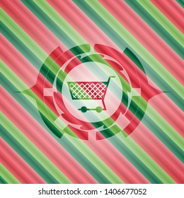 shopping cart icon inside christmas emblem background.