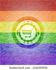 shopping cart icon inside lgbt colors emblem 