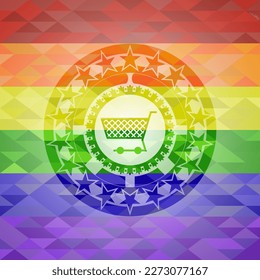 shopping cart icon inside lgbt colors emblem. 