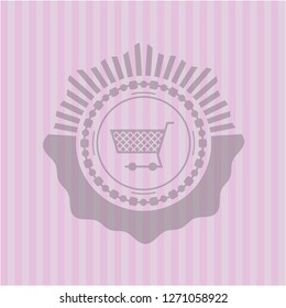 shopping cart icon inside pink emblem