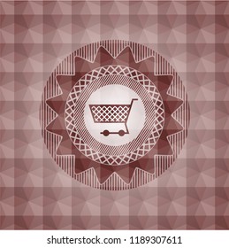 shopping cart icon inside red seamless polygonal badge.