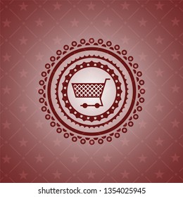 shopping cart icon inside red emblem. Retro