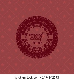 shopping cart icon inside red emblem. Retro