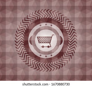icono del carro de la compra dentro del emblema geométrico rojo. Sin inconvenientes.