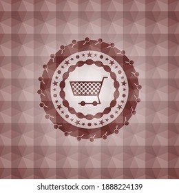 shopping cart icon inside red geometric badge. Seamless. 
