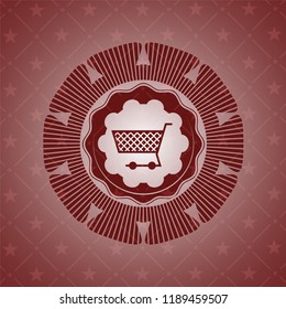 shopping cart icon inside retro red emblem