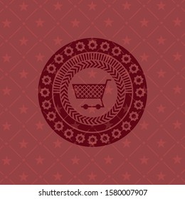 shopping cart icon inside retro style red emblem