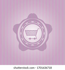 shopping cart icon inside retro style pink emblem