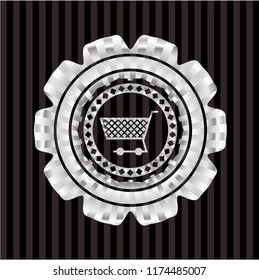 shopping cart icon inside silver shiny emblem