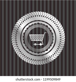 shopping cart icon inside silver badge or emblem