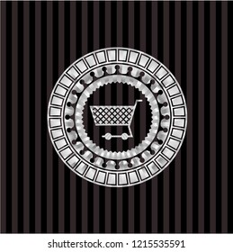 shopping cart icon inside silver shiny badge