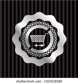shopping cart icon inside silver badge or emblem