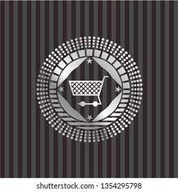 shopping cart icon inside silver badge