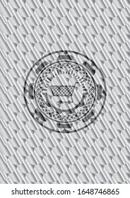 icono del carro de la compra dentro de la placa o emblema de plata. Patrón de escalas. Ilustración vectorial. Detallado.