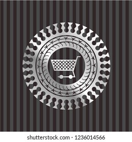 shopping cart icon inside silvery badge or emblem