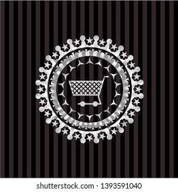 shopping cart icon inside silvery badge or emblem