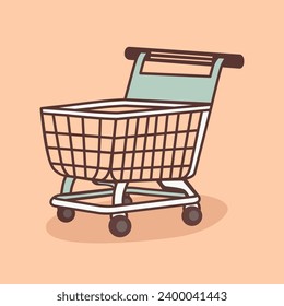 Shopping cart icon. Isolated minimalistic colored vector illustration. Pastel colors, cute kawaii style.