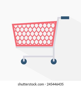 Shopping cart icon isolated on white background. Flat design. Vector illustration