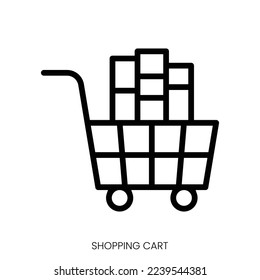 shopping cart icon. Line Art Style Design Isolated On White Background