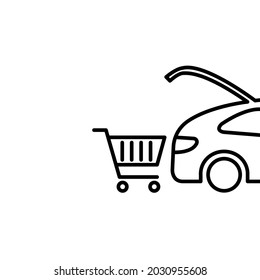 Shopping cart icon. Loading purchases into the trunk of a car. Trendy flat isolated outline symbol sign can be used for: illustration, logo, mobile, app, design, web, dev, ui, ux, gui. Vector EPS 10