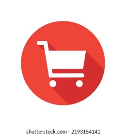 Shopping cart icon with long shadow effect. Vector illustration.
