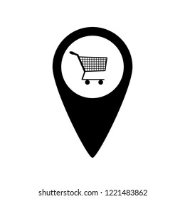 shopping cart icon map pin , the logo on a white background