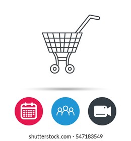 Shopping cart icon. Market buying sign. Group of people, video cam and calendar icons. Vector