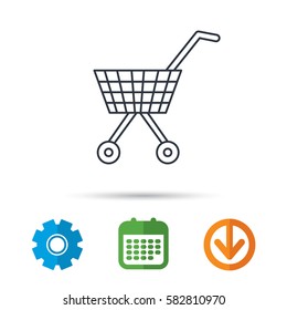 Shopping cart icon. Market buying sign. Calendar, cogwheel and download arrow signs. Colored flat web icons. Vector